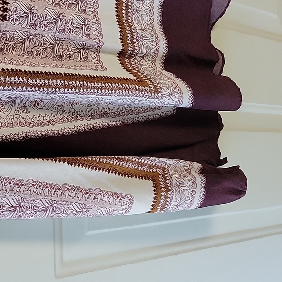 Ecru Silk Maroon Paisley Long Sleeve Shirt Size L - Picture 4 of 6